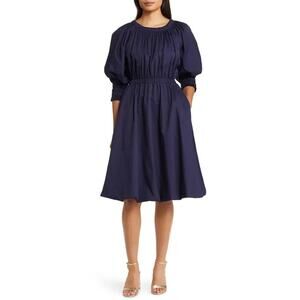 En Saison Brigitta Puff Sleeve A-Line Dress Navy W/Tag - M